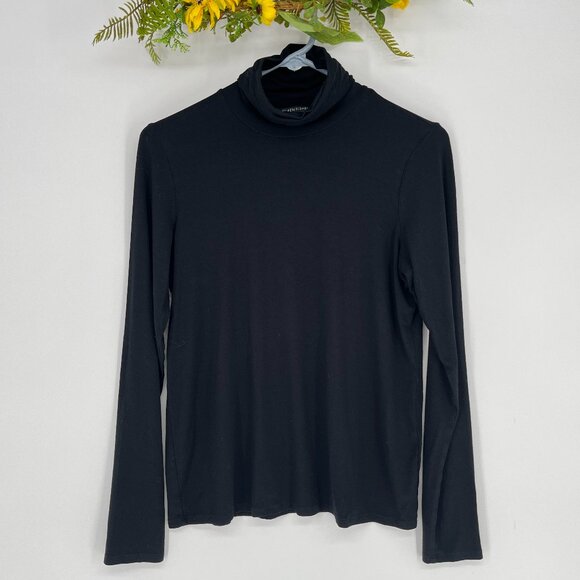 Eileen Fisher Black Turtleneck Top Size Small Capsule Wardrobe Minimalist Style - Picture 3 of 7
